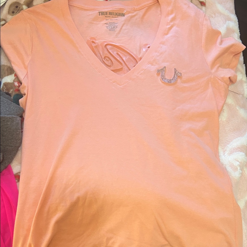 True Religion Women's Peach V-Neck Tee